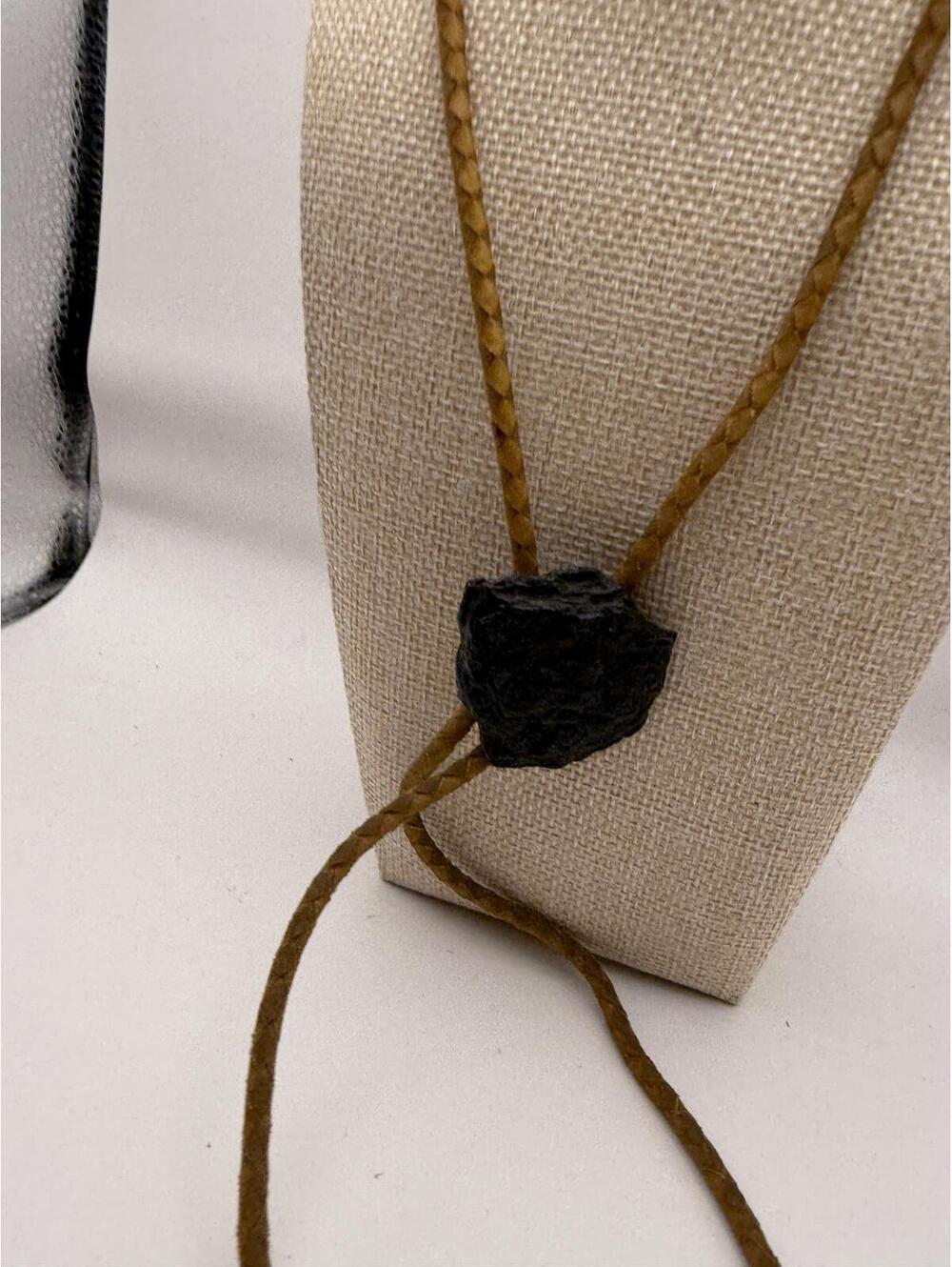 Vintage Braided Leather Bolo Tie with Black Stone Slide - Picture 4 of 7